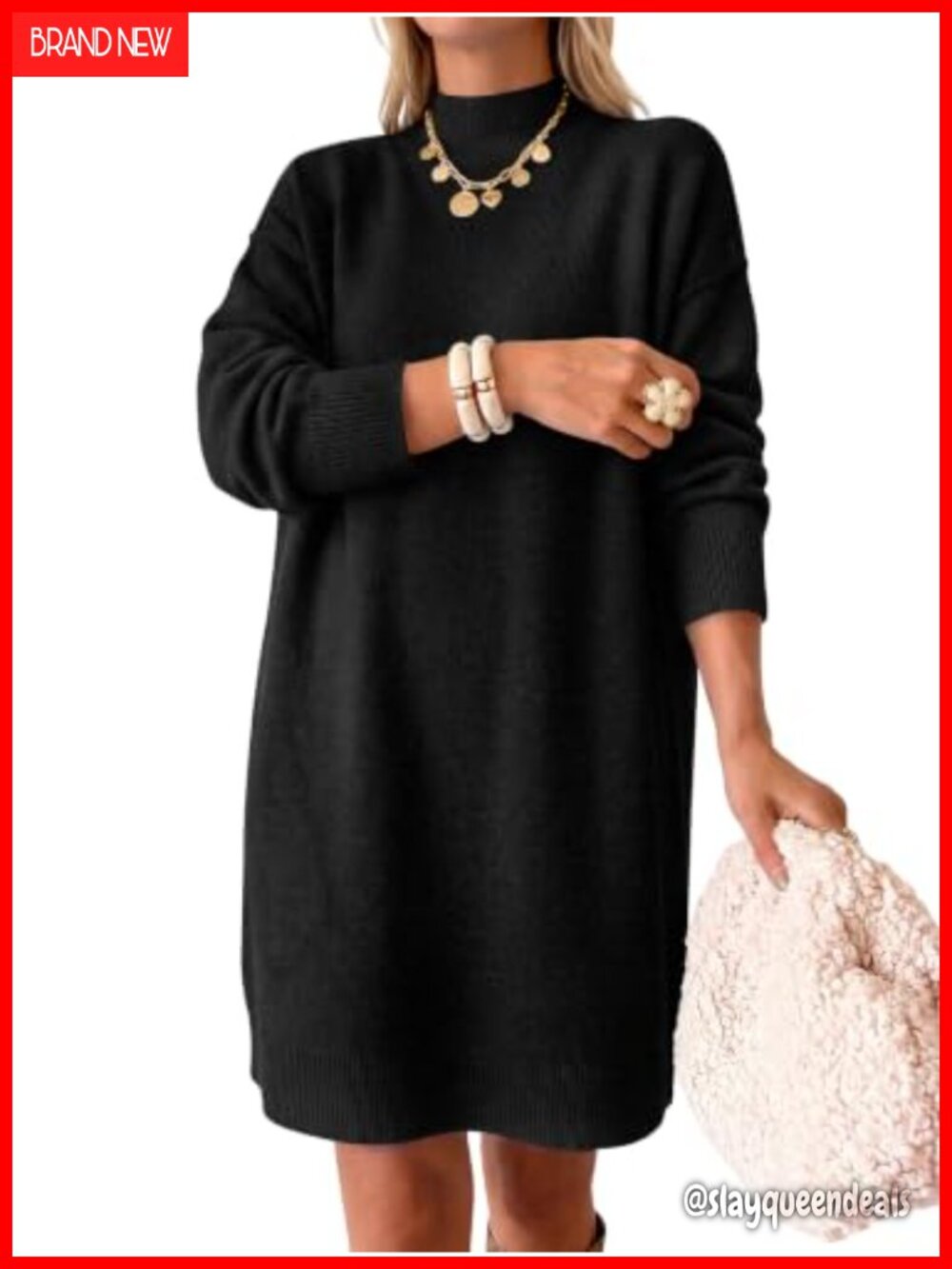 Womens Oversized Mock Neck Long Sleeve Knit Sweater Dress Fall Winter Midi